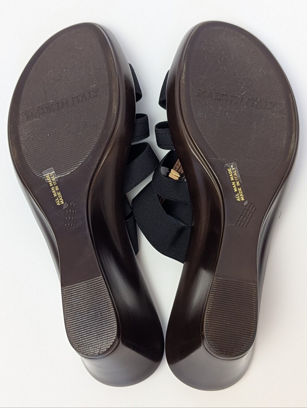 Italian Shoemakers Clover Black Elastic Wedge Sandals Size 10 - Picture 9 of 9